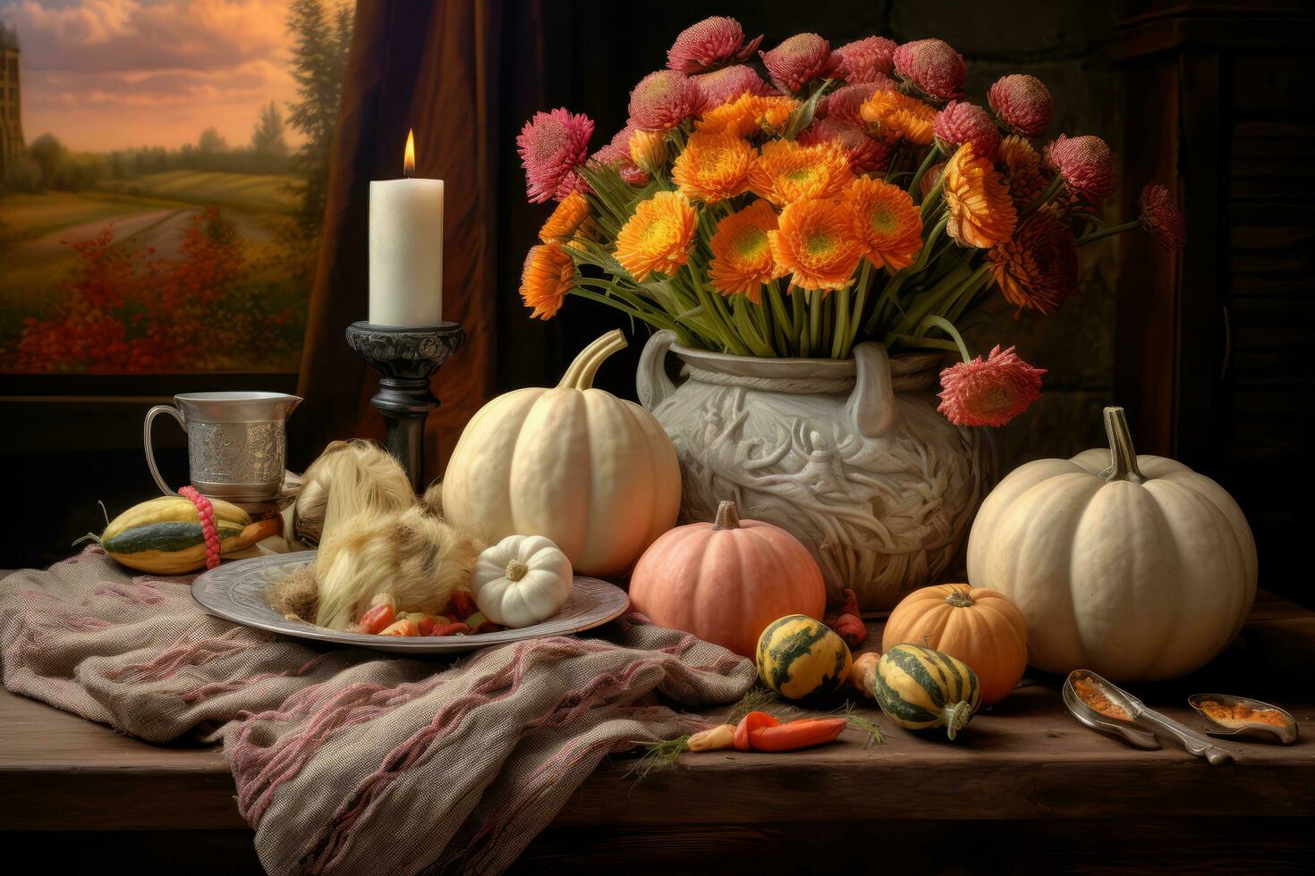 autumn composition with copy space AI Generative photo