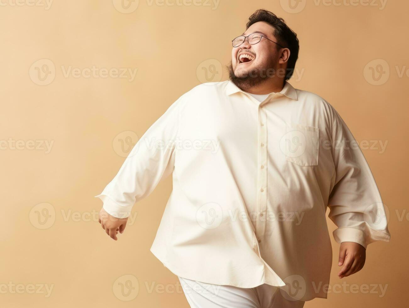 Plus size asian man emotional dynamic pose AI Generative photo