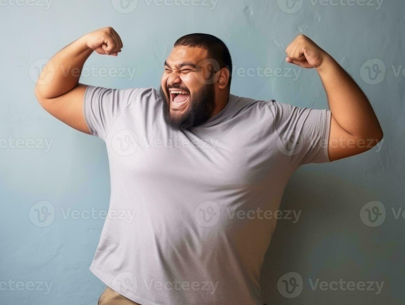 Plus size asian man emotional dynamic pose AI Generative photo