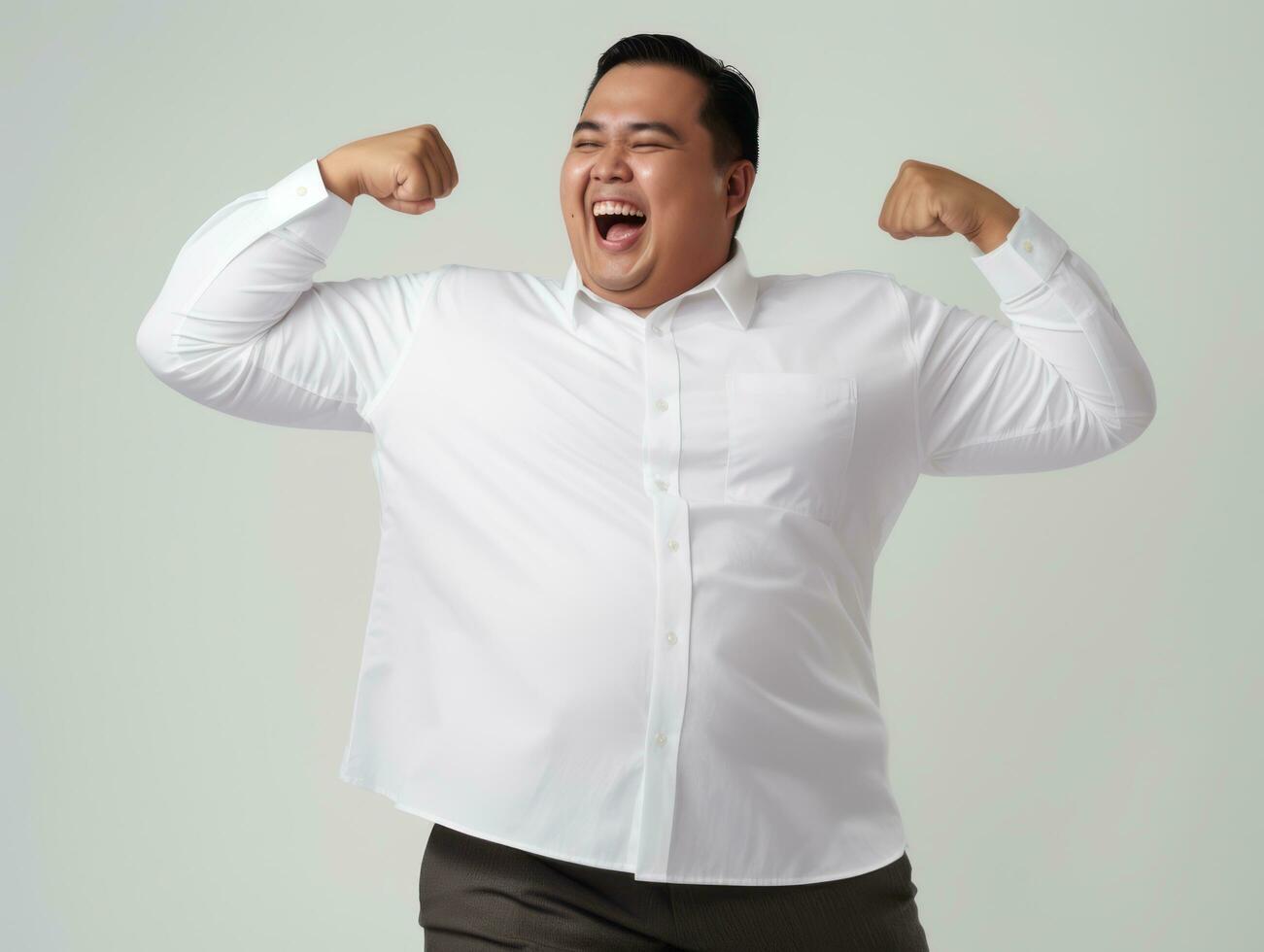 Plus size asian man emotional dynamic pose AI Generative photo