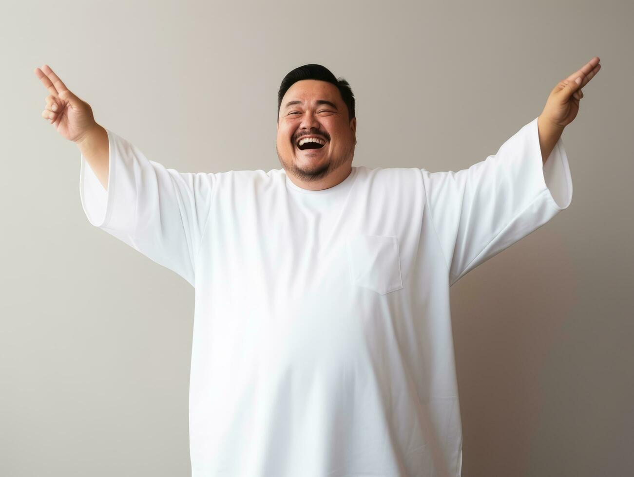 Plus size asian man emotional dynamic pose AI Generative photo