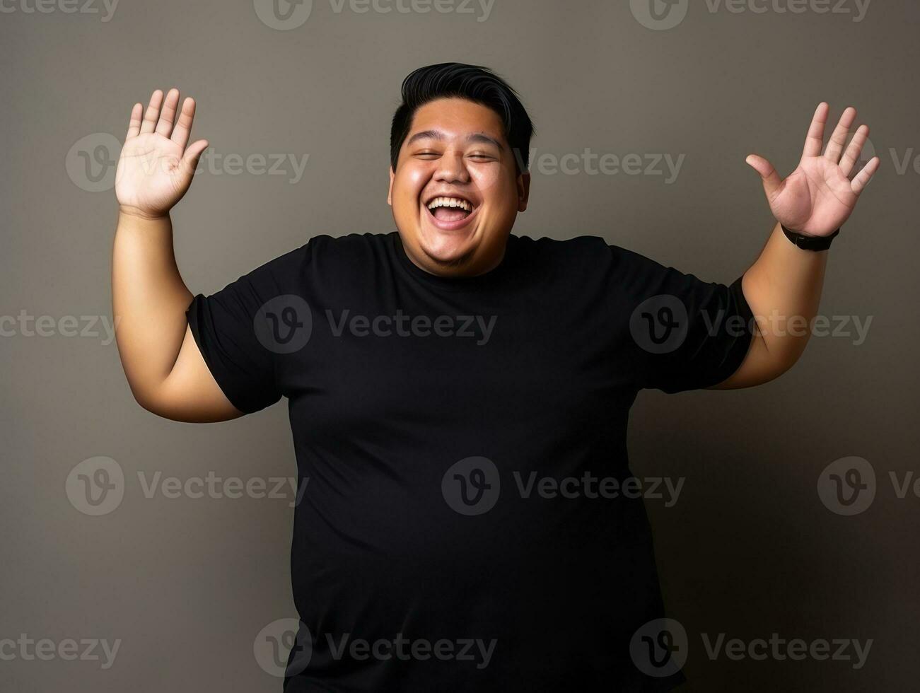 Plus size asian man emotional dynamic pose AI Generative photo