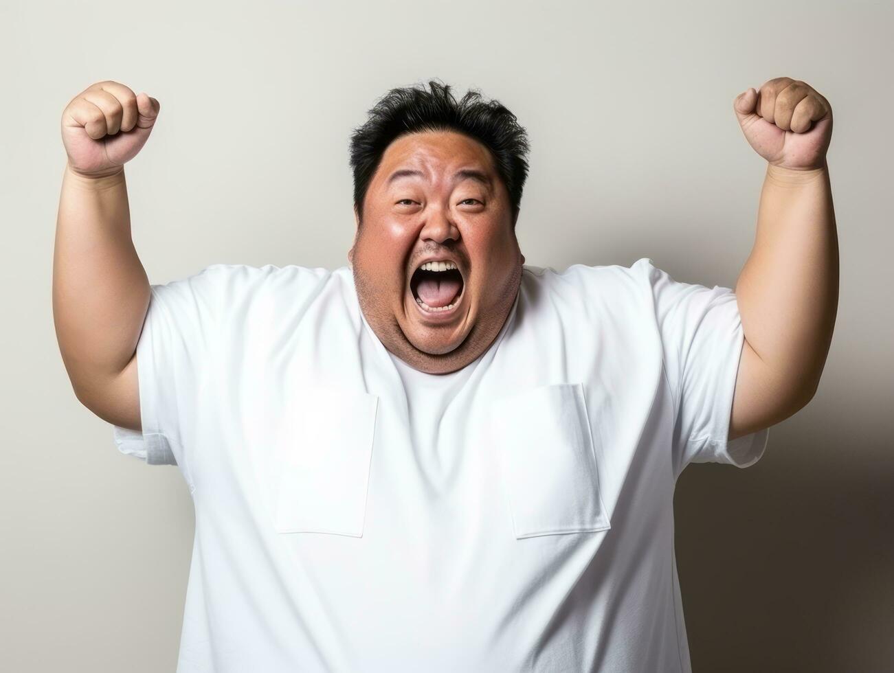 Plus size asian man emotional dynamic pose AI Generative photo