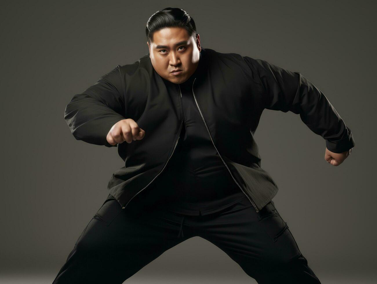 Plus size asian man emotional dynamic pose AI Generative photo