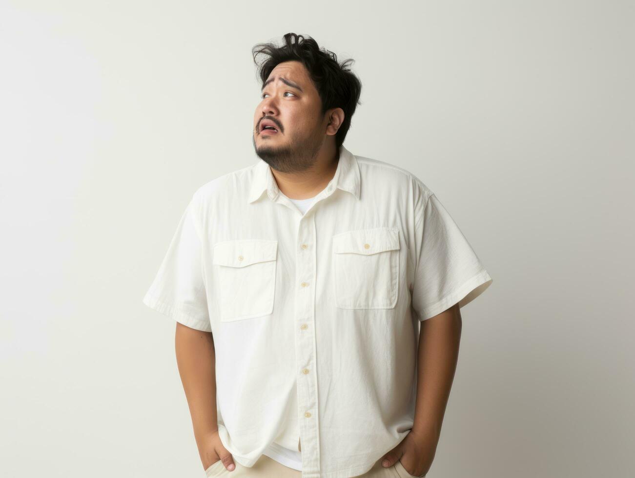 Plus size asian man emotional dynamic pose AI Generative photo