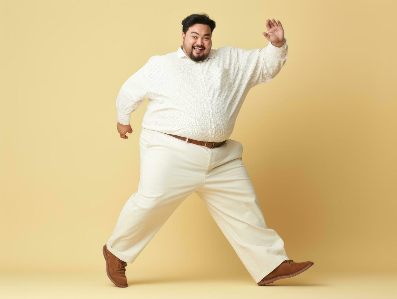 Plus size asian man emotional dynamic pose AI Generative photo