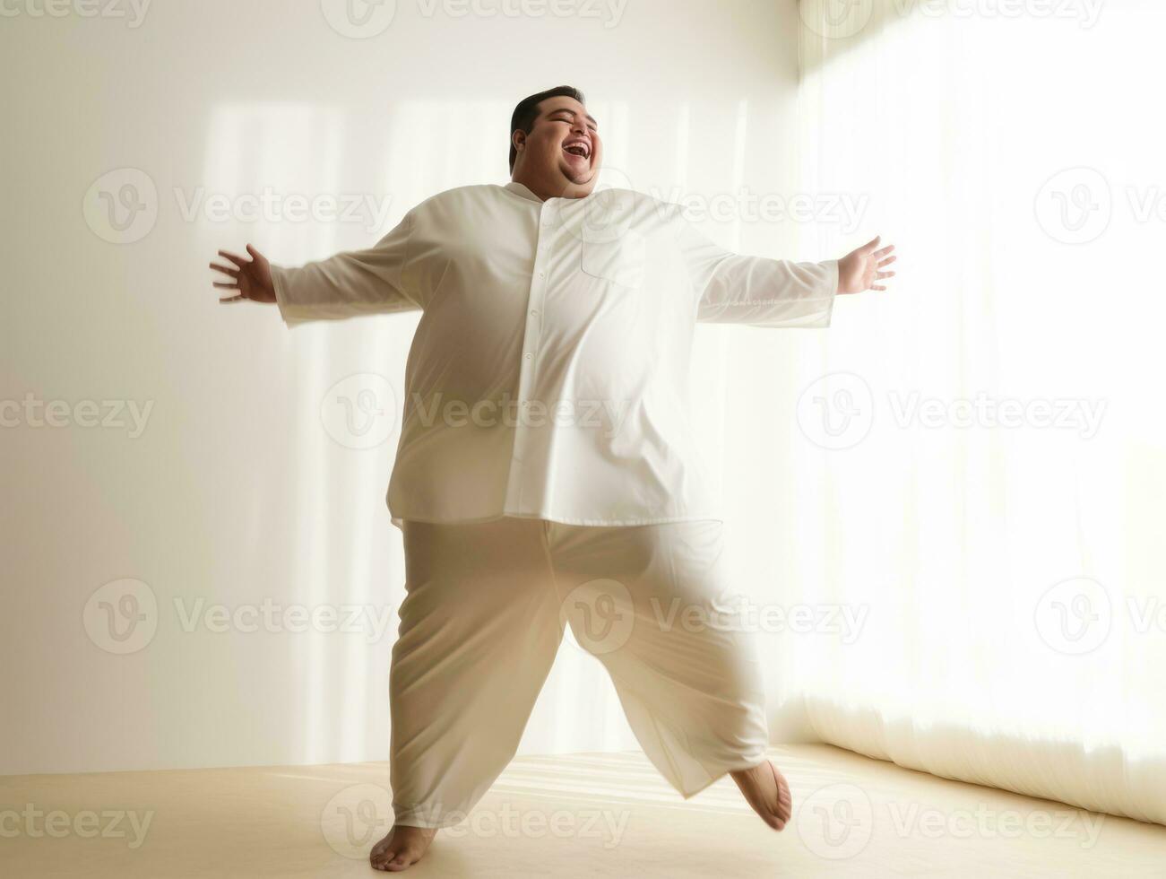 Plus size asian man emotional dynamic pose AI Generative photo