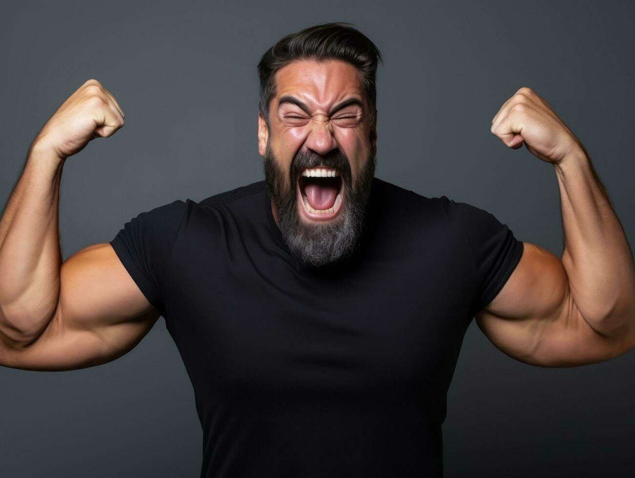 Plus size asian man emotional dynamic pose AI Generative photo