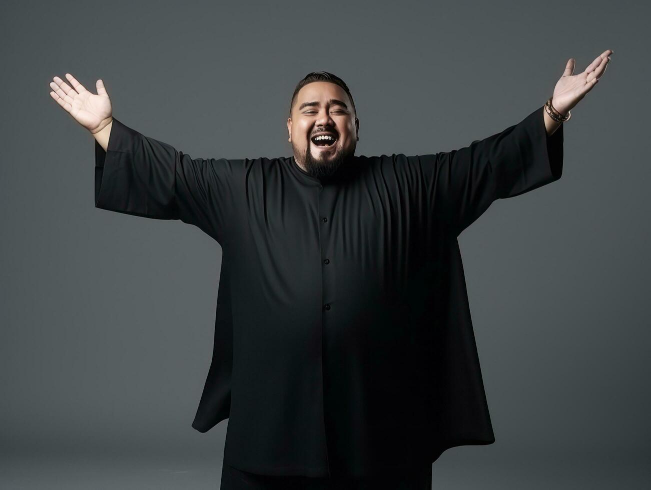Plus size asian man emotional dynamic pose AI Generative photo