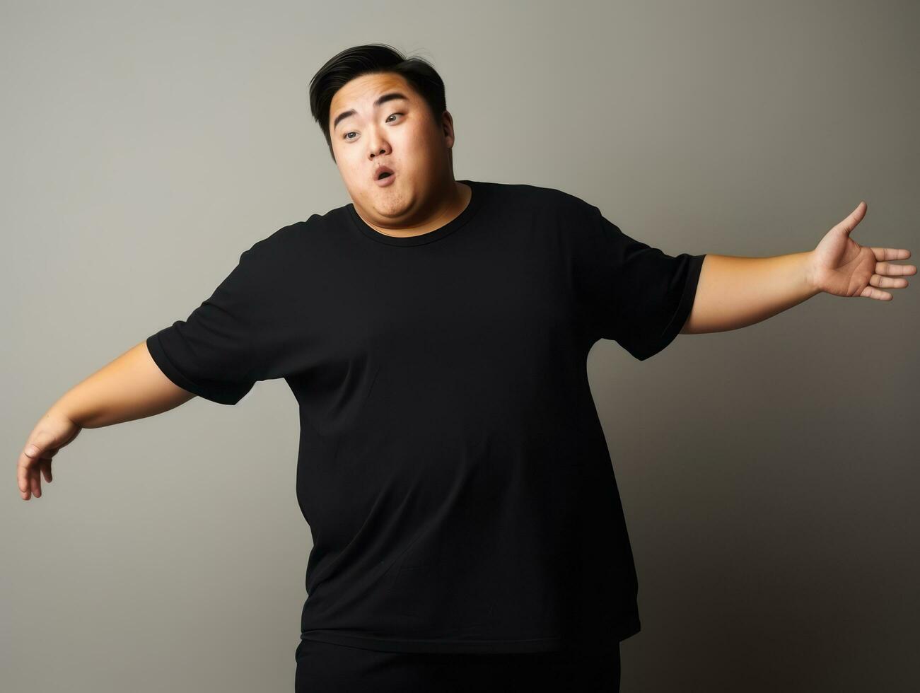 Plus size asian man emotional dynamic pose AI Generative photo