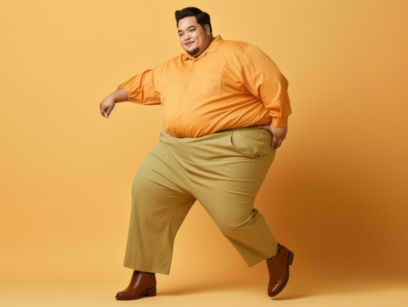 Plus size asian man emotional dynamic pose AI Generative photo