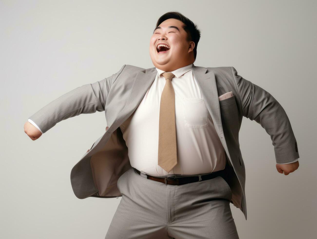 Plus size asian man emotional dynamic pose AI Generative photo