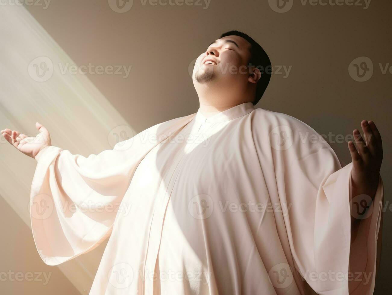 Plus size asian man emotional dynamic pose AI Generative photo