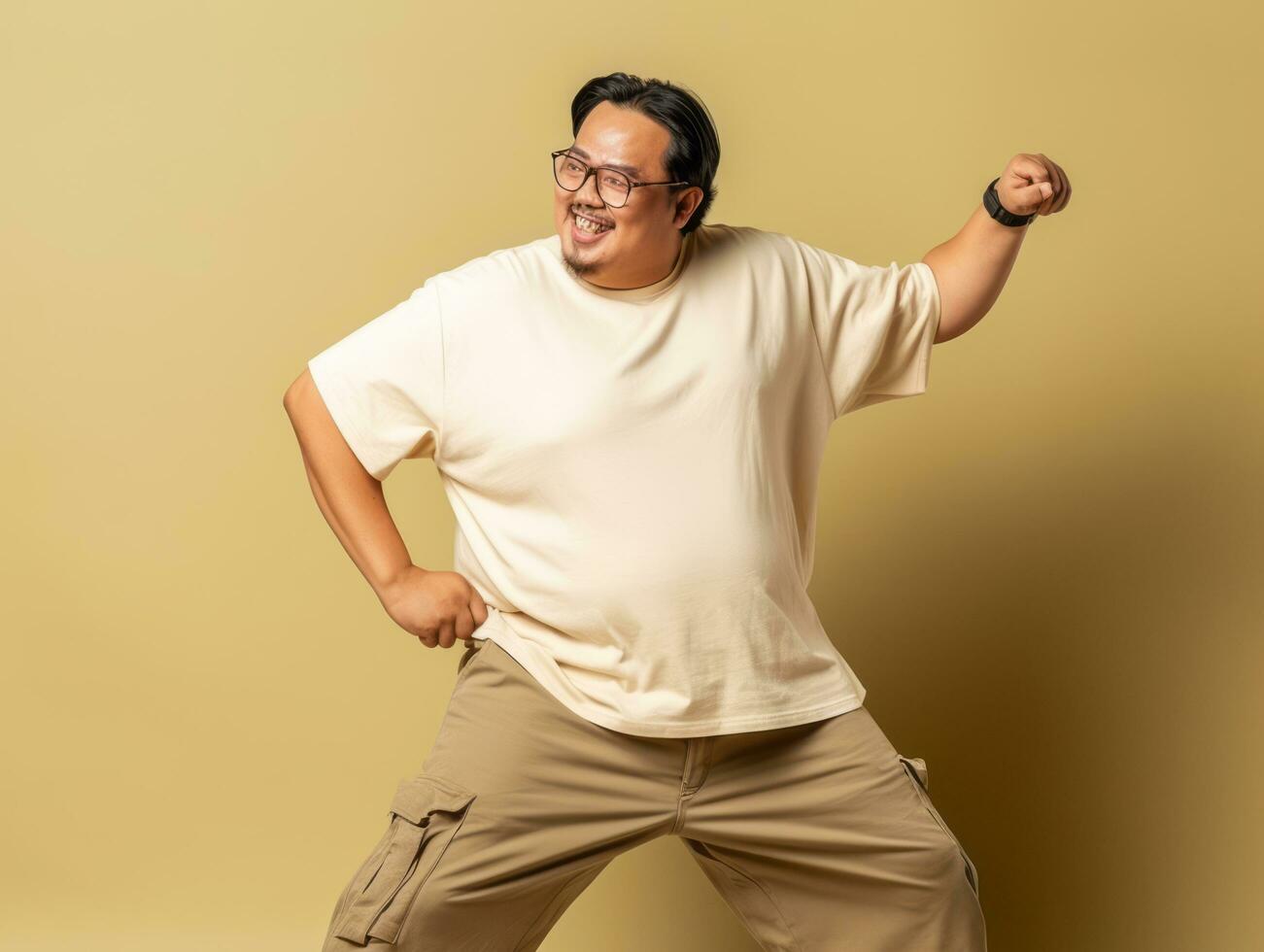 Plus size asian man emotional dynamic pose AI Generative photo