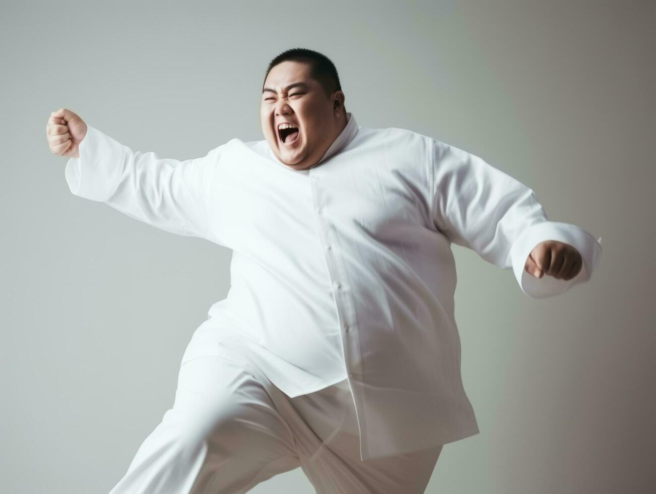 Plus size asian man emotional dynamic pose AI Generative photo