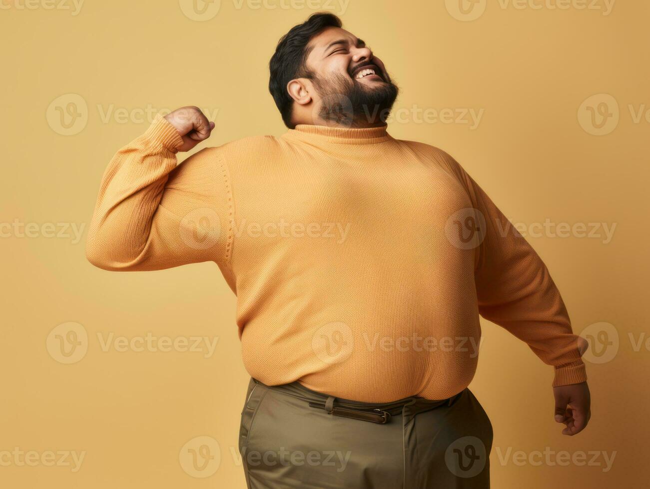 Plus size asian man emotional dynamic pose AI Generative photo