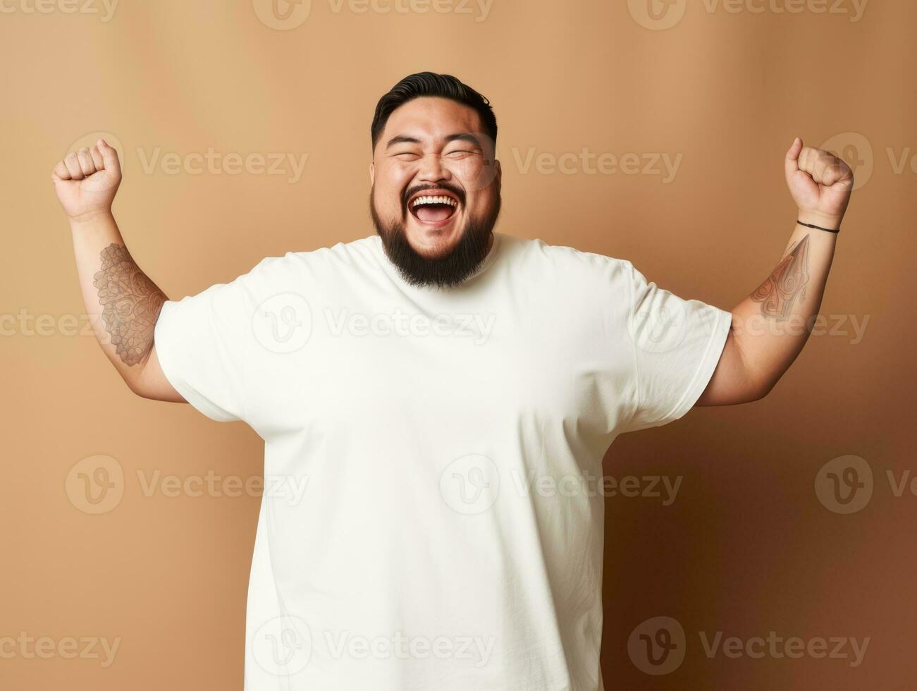 Plus size asian man emotional dynamic pose AI Generative photo