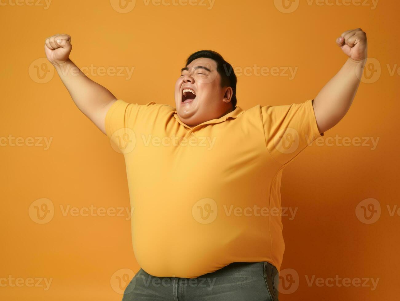 Plus size asian man emotional dynamic pose AI Generative photo