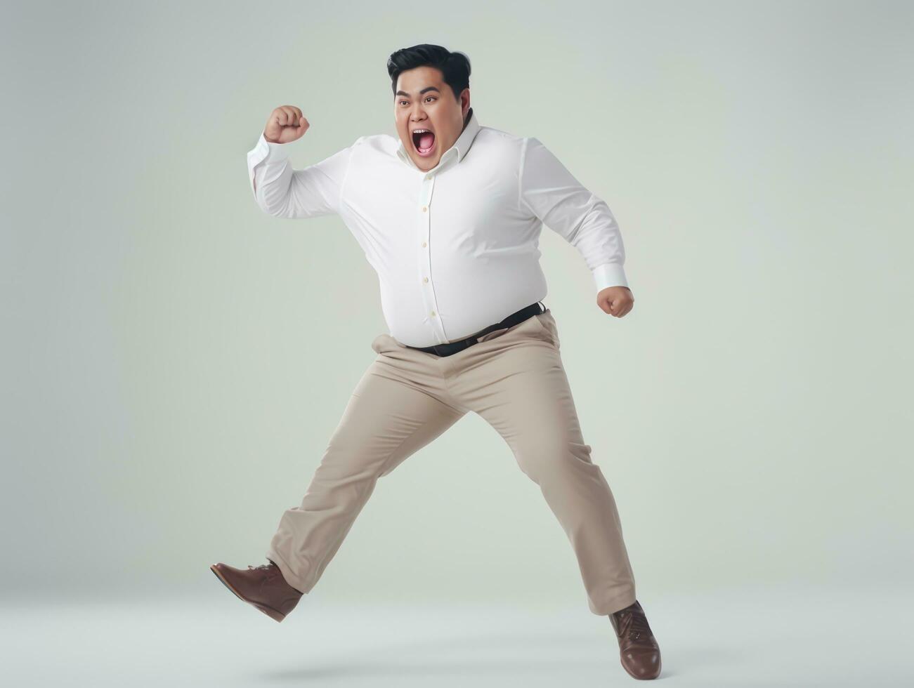 Plus size asian man emotional dynamic pose AI Generative photo