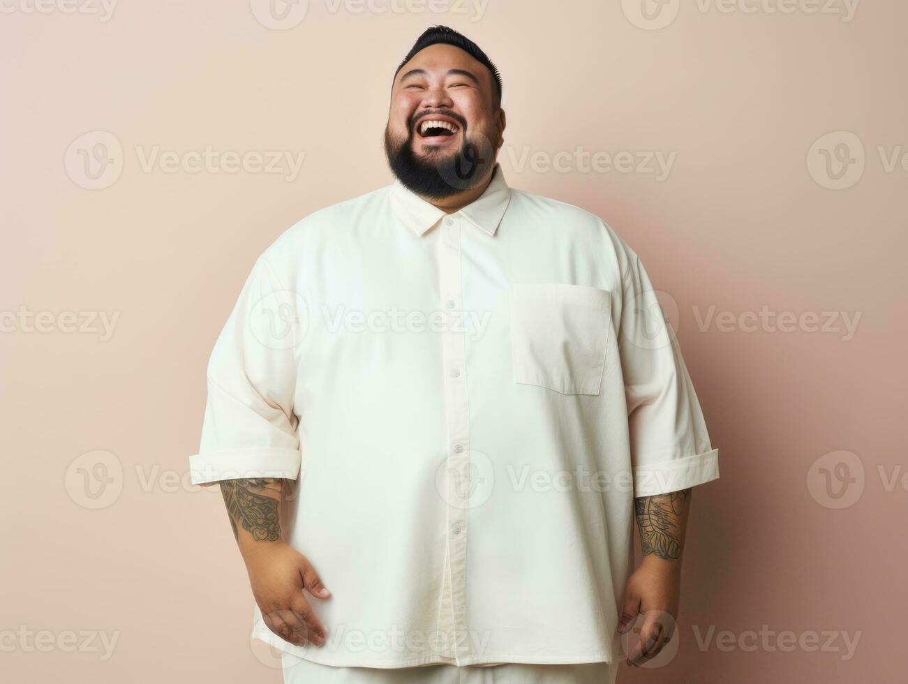 Plus size asian man emotional dynamic pose AI Generative photo