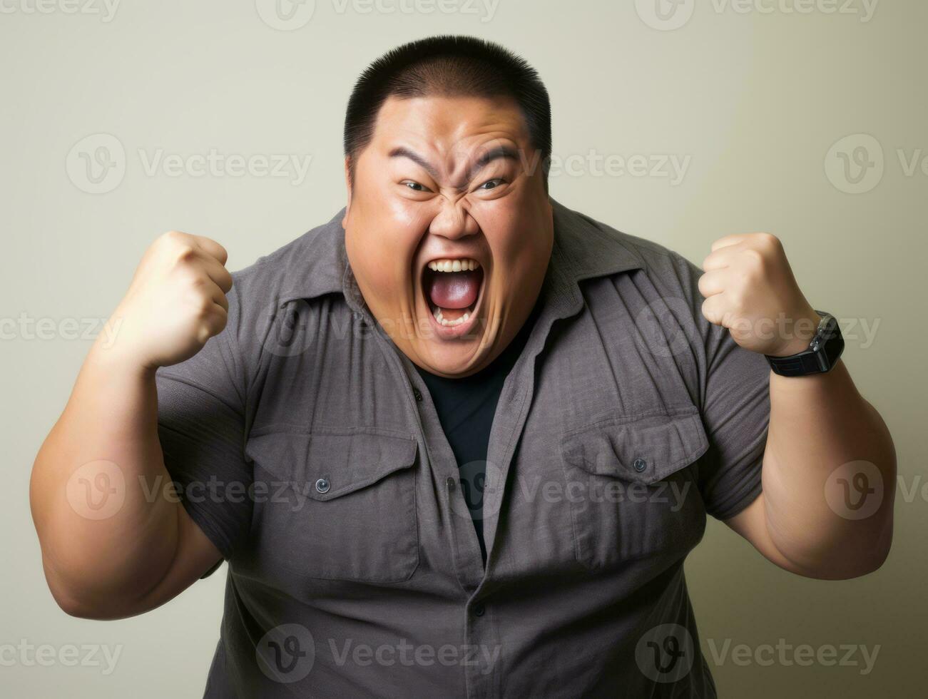 Plus size asian man emotional dynamic pose AI Generative photo