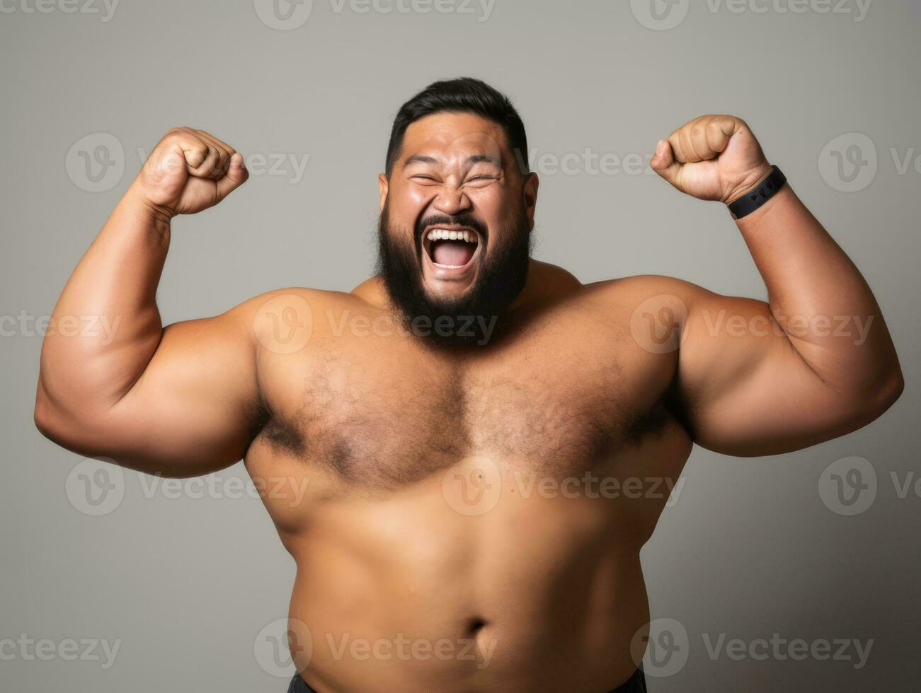 Plus size asian man emotional dynamic pose AI Generative photo