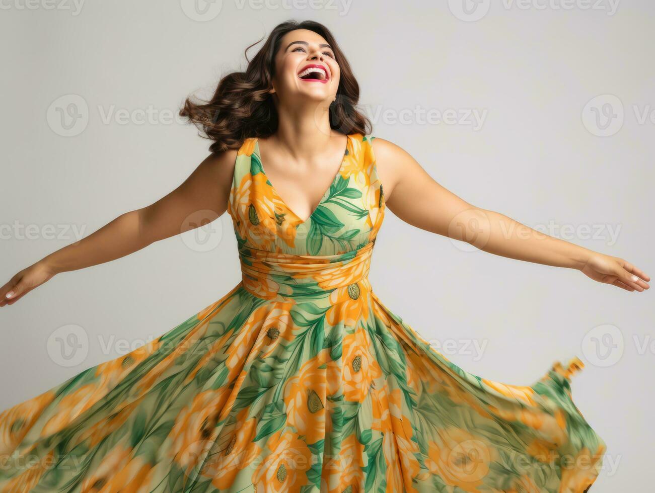 Plus size asian woman emotional dynamic pose AI Generative photo