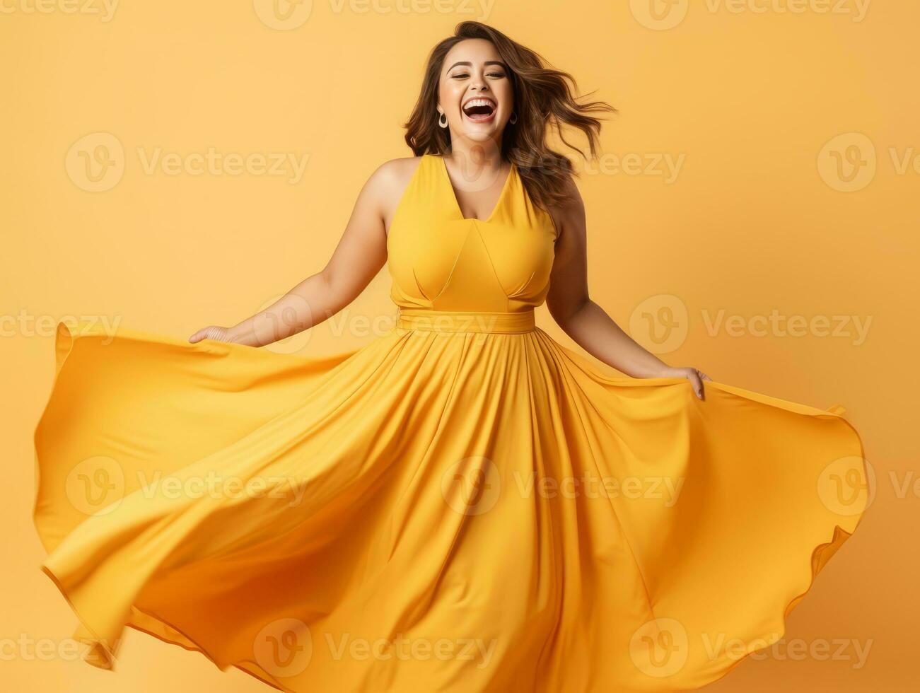 Plus size asian woman emotional dynamic pose AI Generative photo