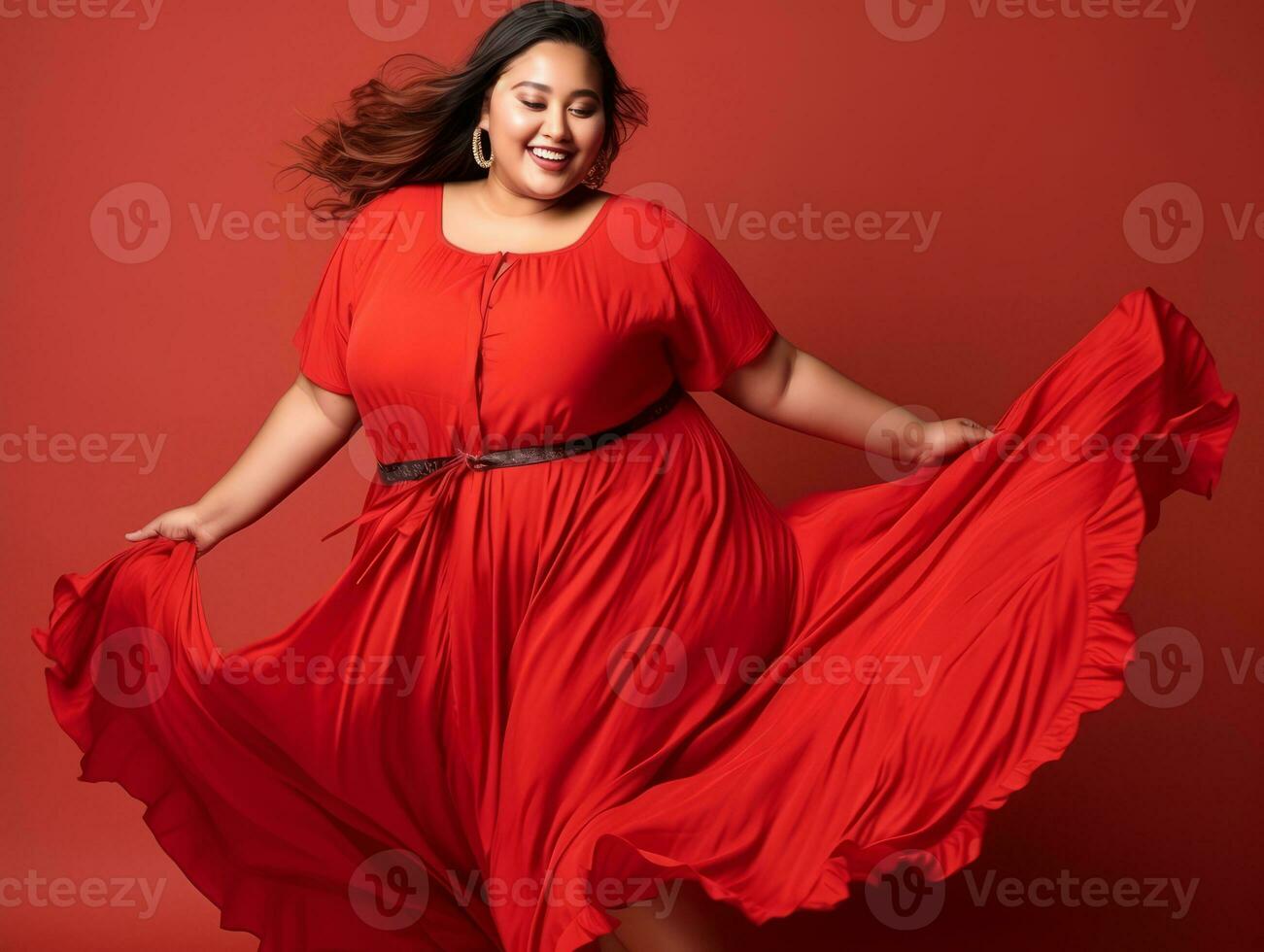 Plus size asian woman emotional dynamic pose AI Generative photo