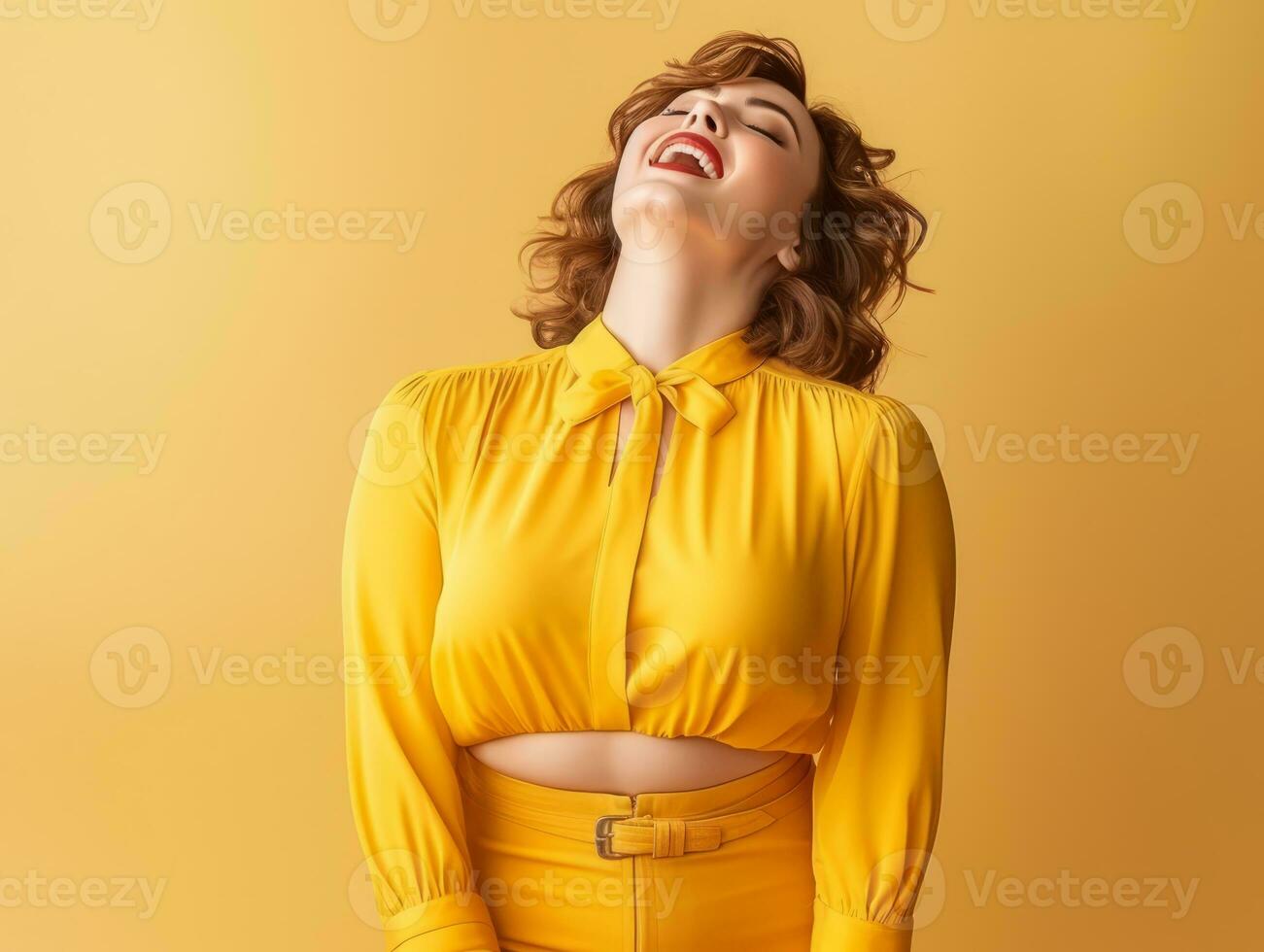 Plus size asian woman emotional dynamic pose AI Generative photo