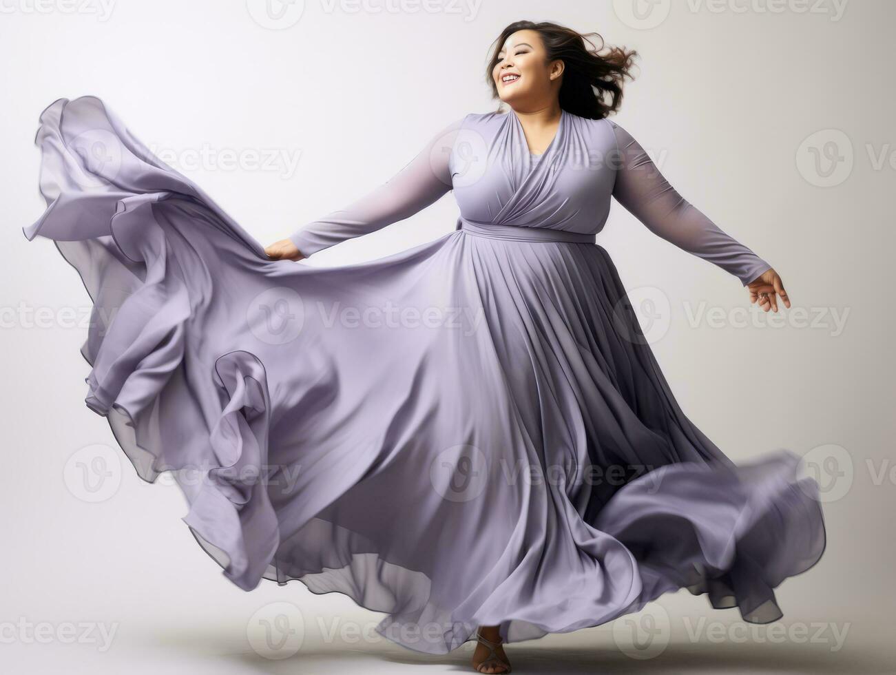 Plus size asian woman emotional dynamic pose AI Generative photo