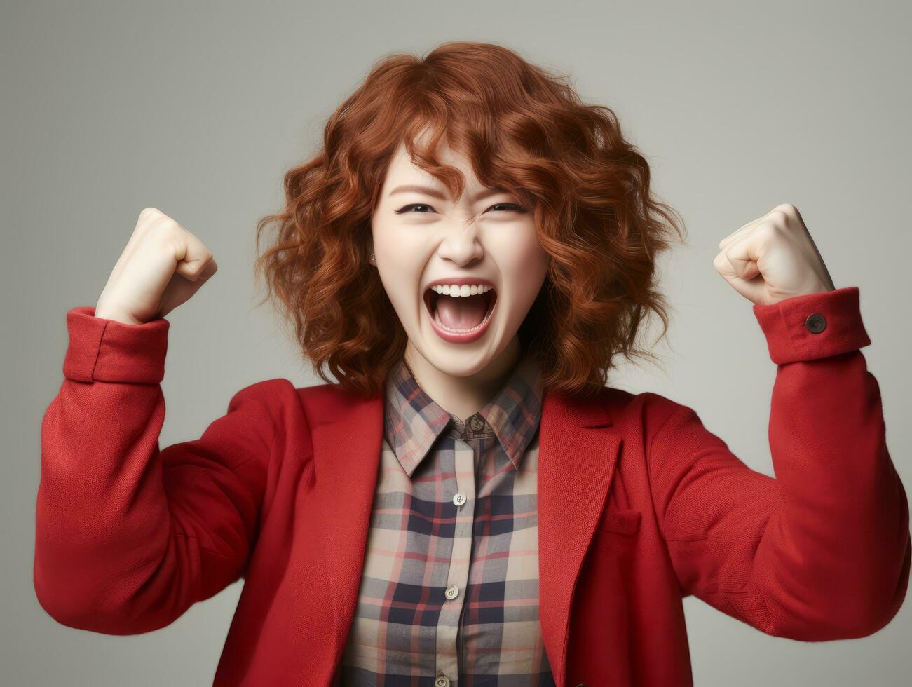 Plus size asian woman emotional dynamic pose AI Generative photo