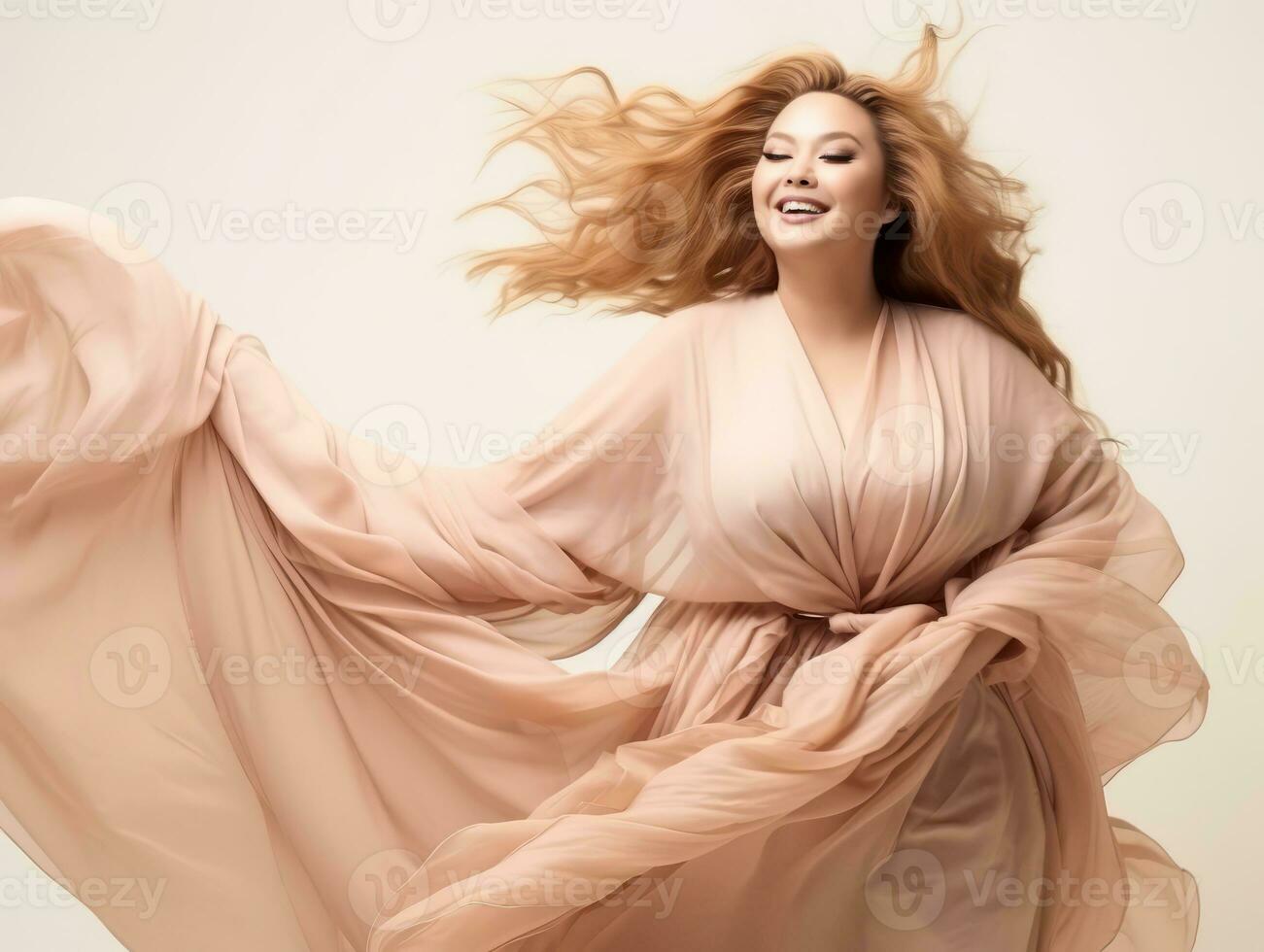 Plus size asian woman emotional dynamic pose AI Generative photo