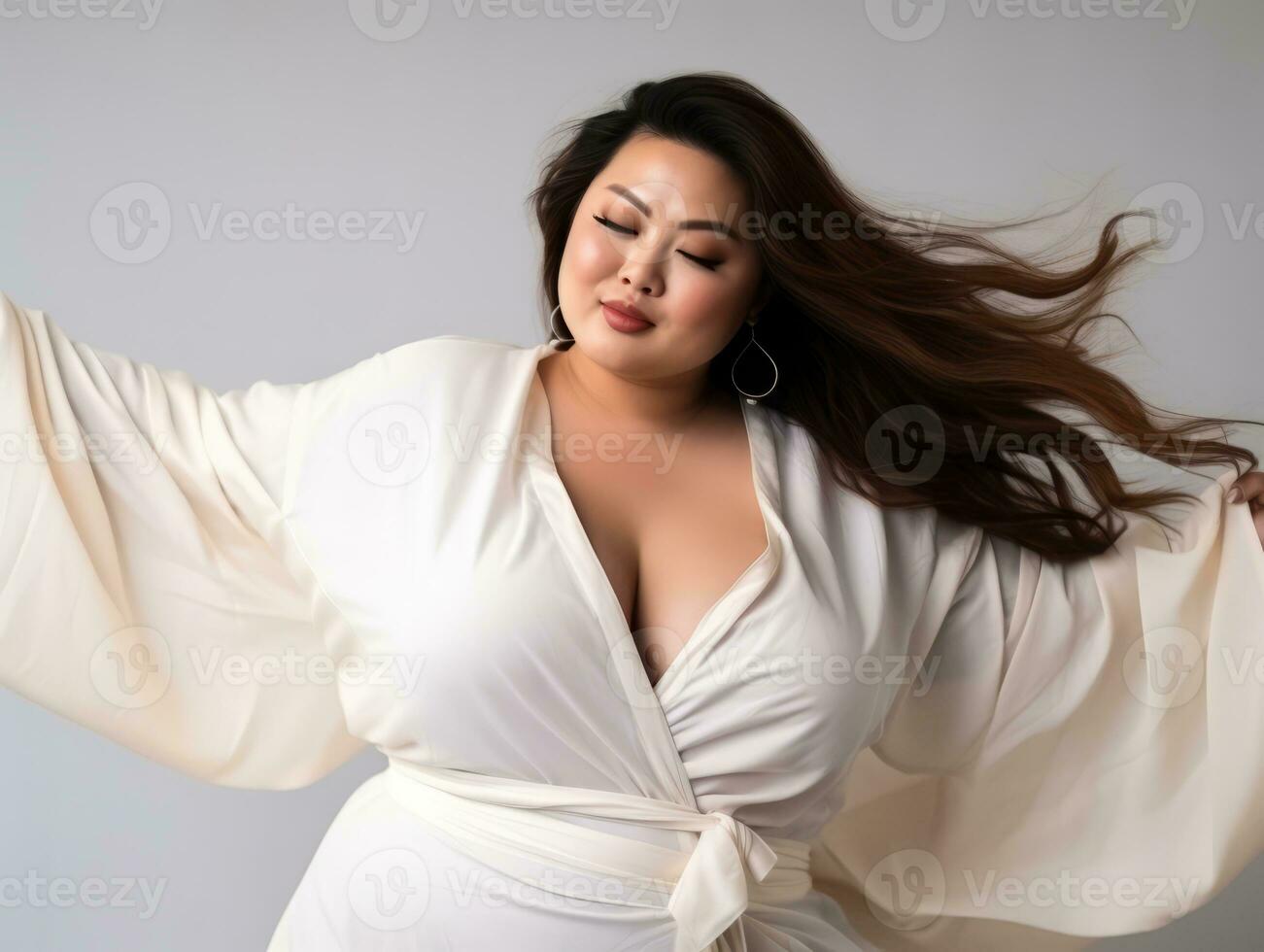 Plus size asian woman emotional dynamic pose AI Generative photo