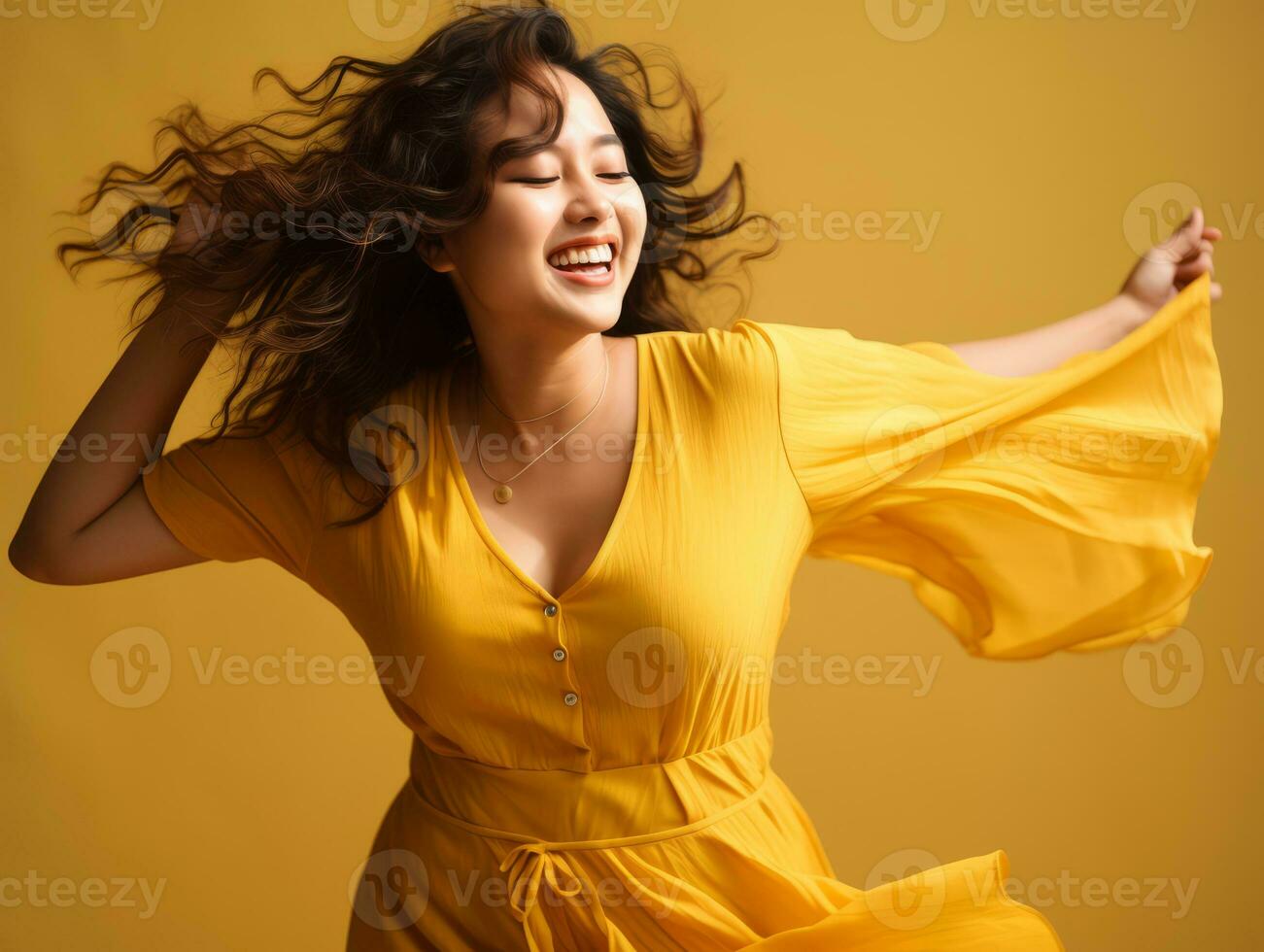 Plus size asian woman emotional dynamic pose AI Generative photo