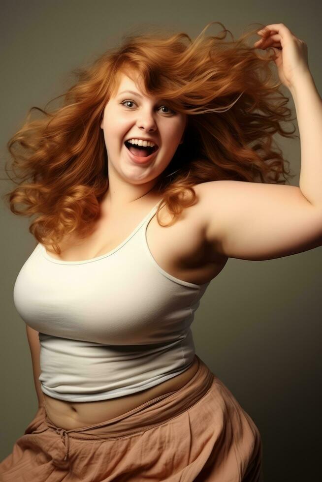 Plus size woman emotional dynamic pose AI Generative photo