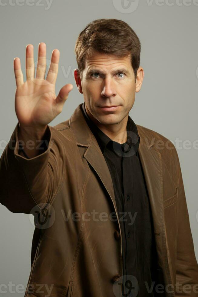 Studio shot of handsome man dynamic emotional gestures AI Generative photo