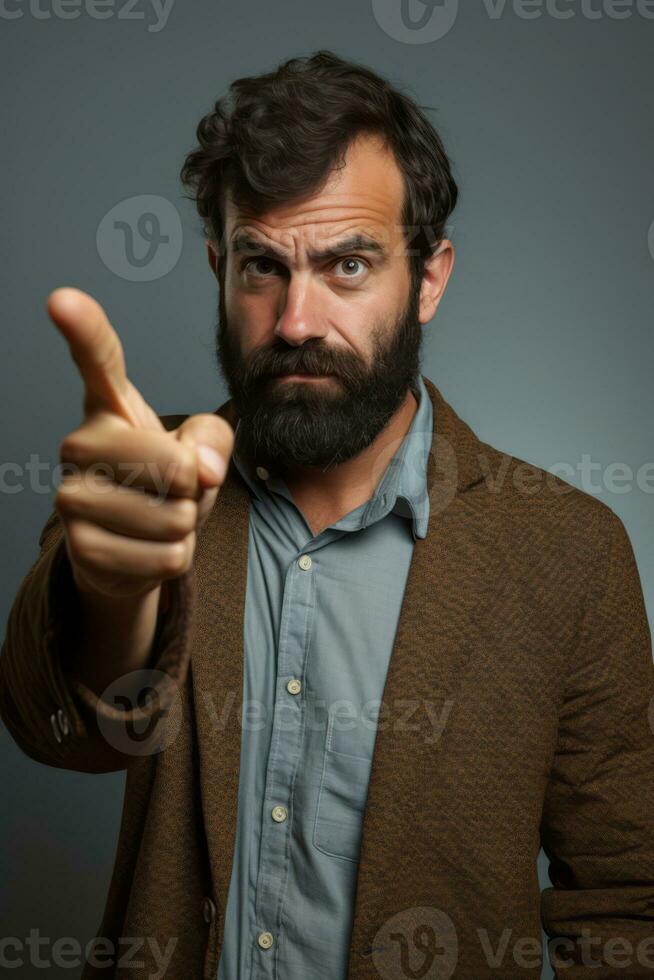 Studio shot of handsome man dynamic emotional gestures AI Generative photo