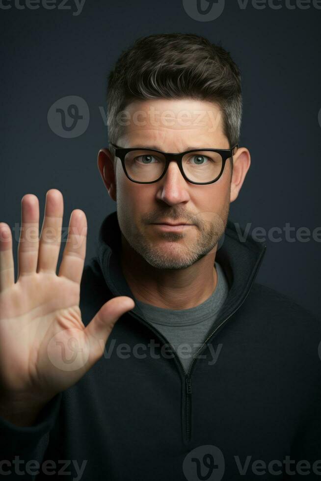 Studio shot of handsome man dynamic emotional gestures AI Generative photo