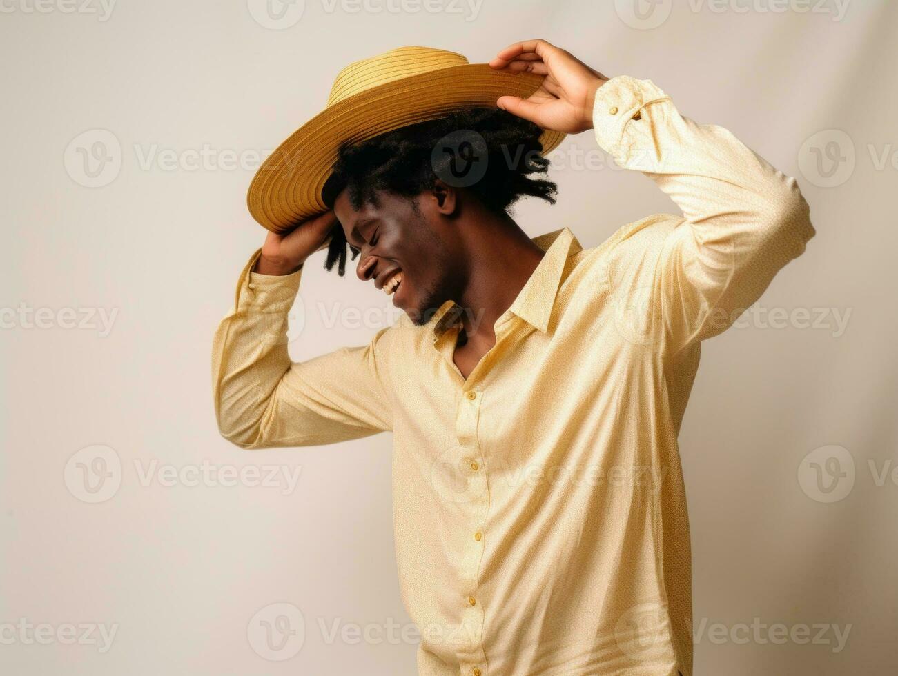 Studio shot of young african man dynamic emotional gestures AI Generative photo