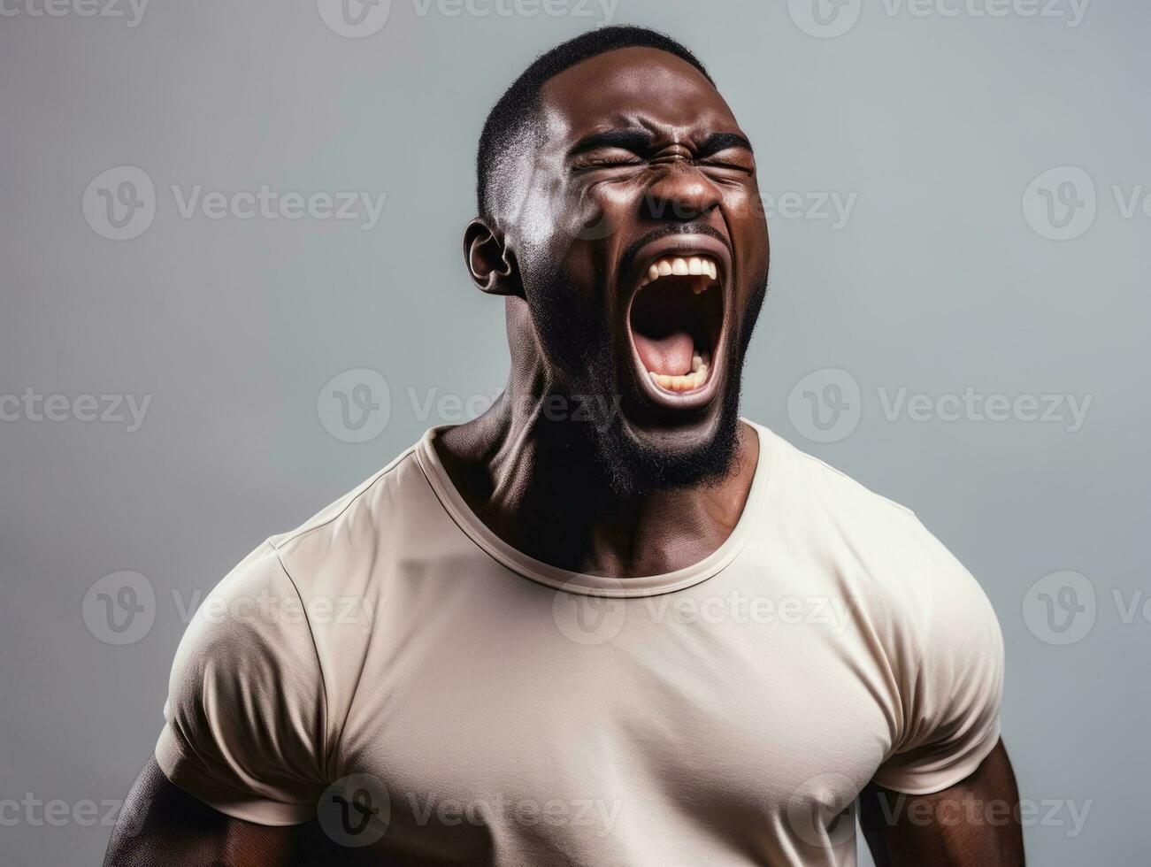 Studio shot of young african man dynamic emotional gestures AI Generative photo