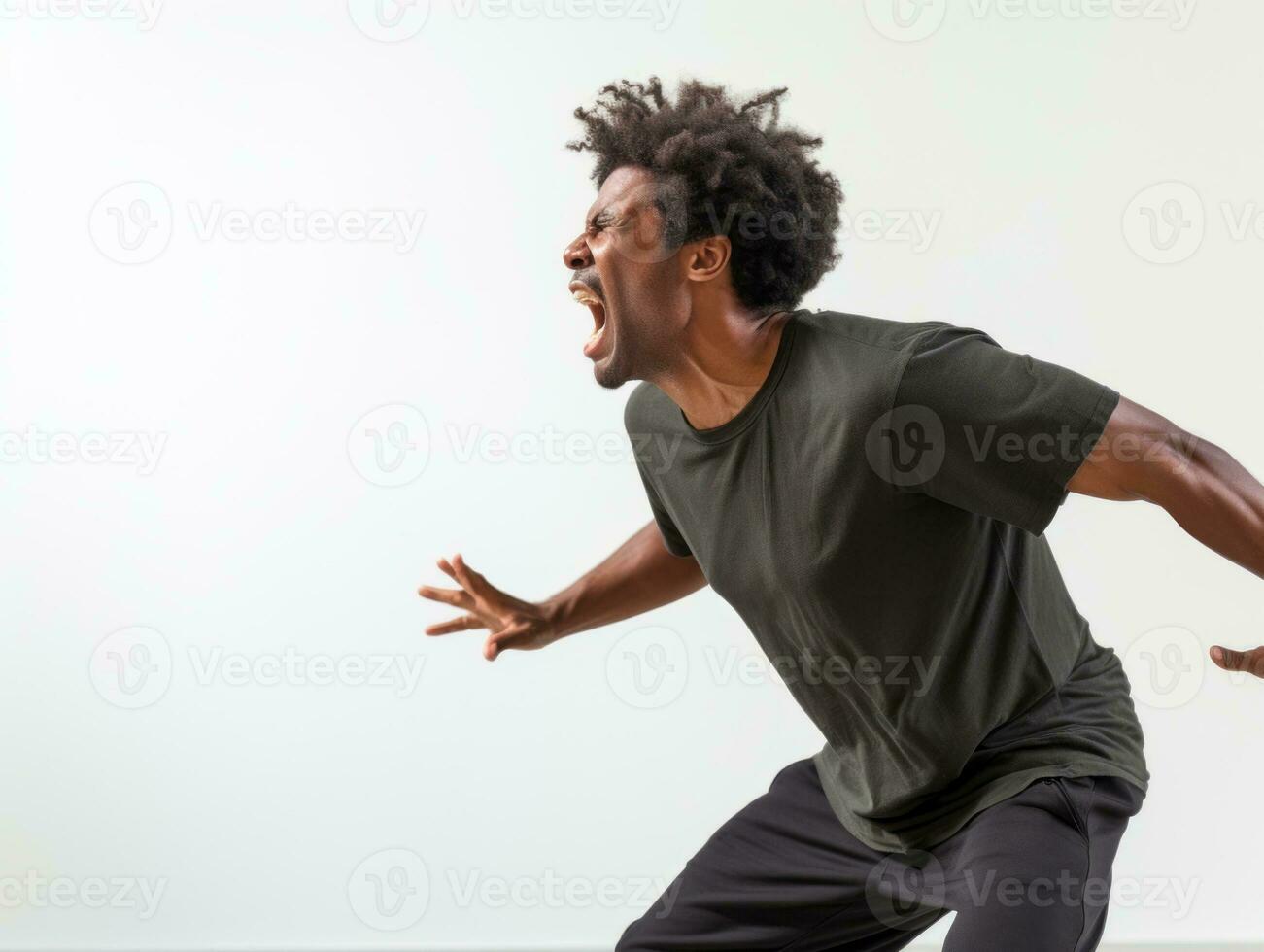 Studio shot of young african man dynamic emotional gestures AI Generative photo