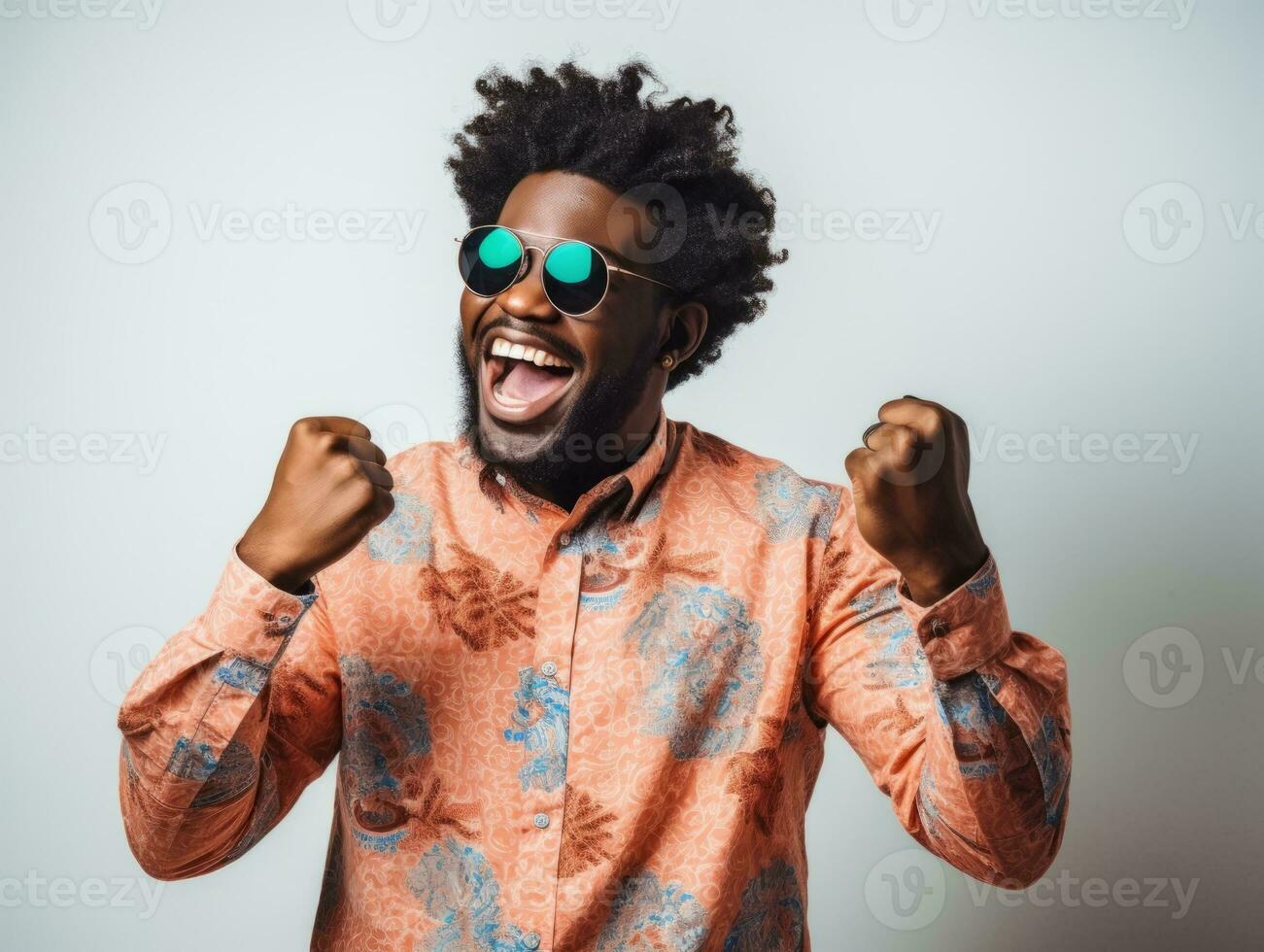 Studio shot of young african man dynamic emotional gestures AI Generative photo