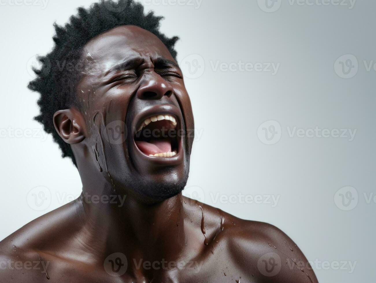 Studio shot of young african man dynamic emotional gestures AI Generative photo