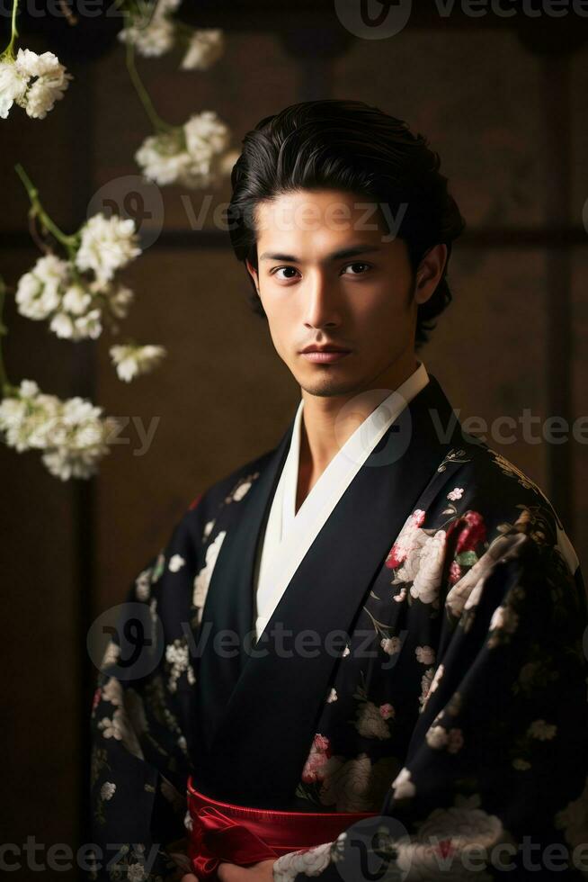 Studio shot of young asian man dynamic emotional gestures AI Generative photo