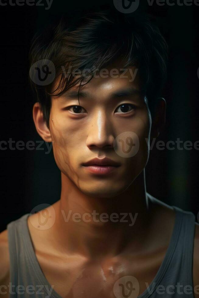 Studio shot of young asian man dynamic emotional gestures AI Generative photo