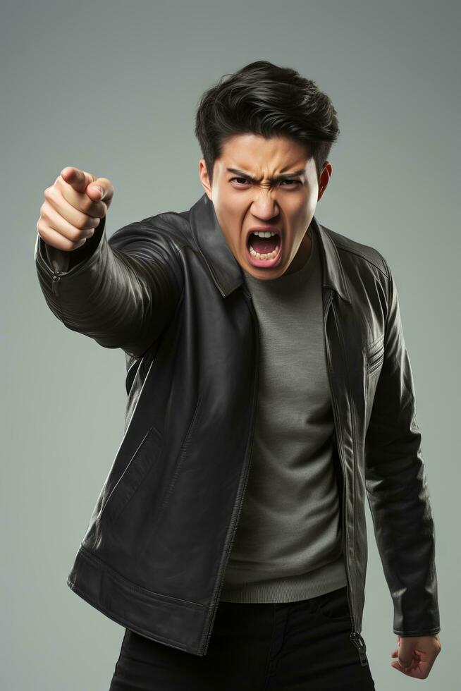 handsome asian man emotional dynamic pose AI Generative photo