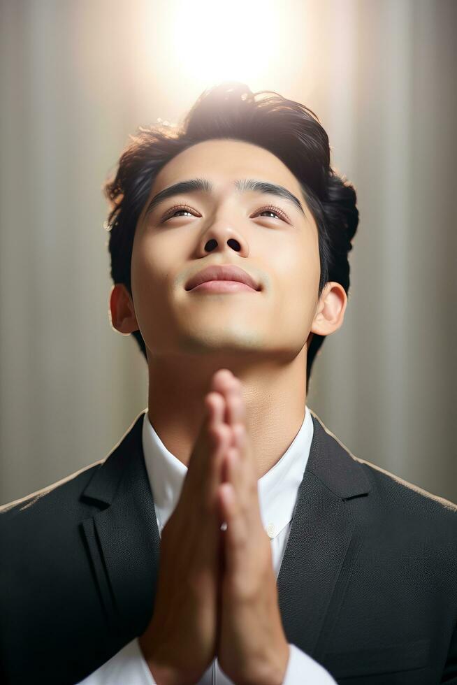 handsome asian man emotional dynamic pose AI Generative photo
