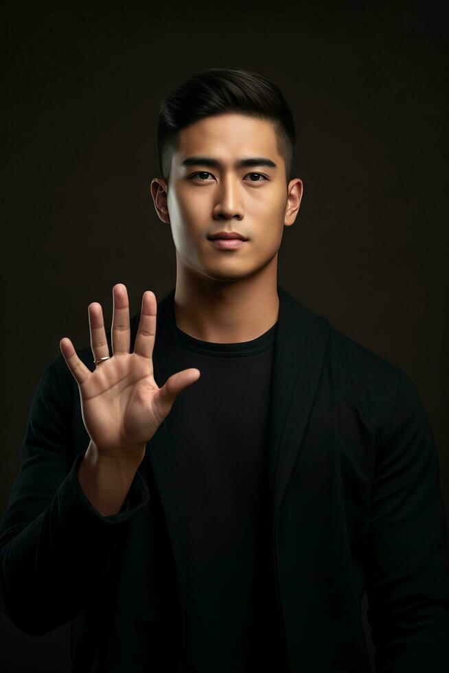 handsome asian man emotional dynamic pose AI Generative photo