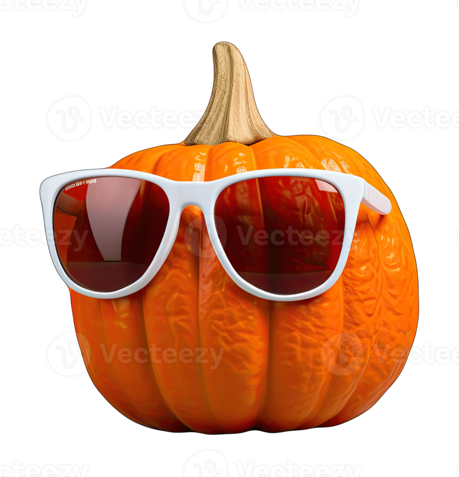 Halloween pumpkin with sunglasses isolated on transparent background. 3d render png